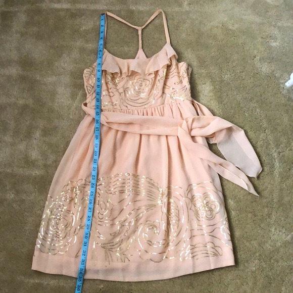 ๐Host Pick!๐Macyโs Johnny Martin cream ruffle and gold sequin trim party dress - Picture 7 of 11